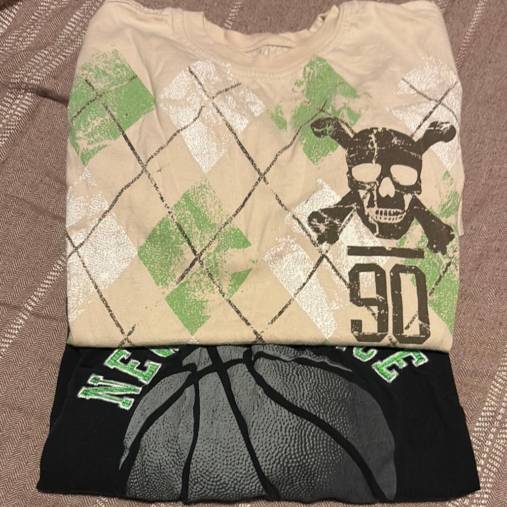 Kids Graphic Tee Set - Green & Black and Beige and Green